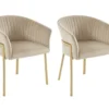 Lot De 2 Chaises Avec Accoudoirs En Velours Et Métal Doré - Beige - ZAOVA De Pascal MORABITO