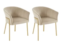 Lot De 2 Chaises Avec Accoudoirs En Velours Et Métal Doré - Beige - ZAOVA De Pascal MORABITO