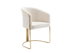 Lot De 2 Chaises Avec Accoudoirs En Tissu Bouclette Et Métal - Blanc Et Doré - JOSETHE De Pascal MORABITO -Meubles Soldes Magasin chaise 18610019