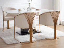 Lot De 2 Chaises Avec Accoudoirs En Tissu Bouclette Et Métal - Blanc Et Doré - JOSETHE De Pascal MORABITO -Meubles Soldes Magasin chaise 18610023