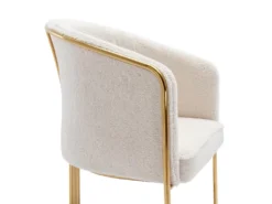 Lot De 2 Chaises Avec Accoudoirs En Tissu Bouclette Et Métal - Blanc Et Doré - JOSETHE De Pascal MORABITO -Meubles Soldes Magasin chaise 18610029