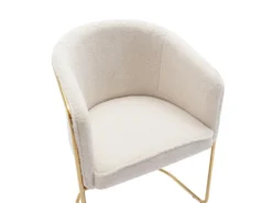 Lot De 2 Chaises Avec Accoudoirs En Tissu Bouclette Et Métal - Blanc Et Doré - JOSETHE De Pascal MORABITO -Meubles Soldes Magasin chaise 18610031