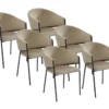 Lot De 6 Chaises Avec Accoudoirs En Velours Et Métal Noir - Beige - ORDIDA De Pascal MORABITO