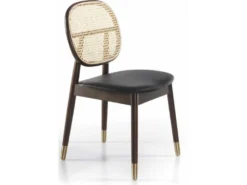 Chaise De Salle à Manger Bois Massif Assise Rembourrée Simili Dossier Rotin Pieds Doré