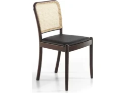 Chaise Bois Massif Assise Rembourrée Simili Dossier En Rotin