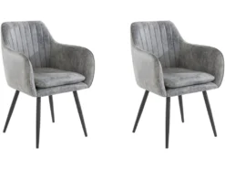 Lot De 2 Chaises De Salle à Manger Rembourrées En Micro. Gris Clair -Meubles Soldes Magasin chaise 21686721