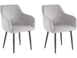 Lot De 2 Chaises De Salle à Manger Rembourrées En Velours Gris Clair -Meubles Soldes Magasin chaise 21687869