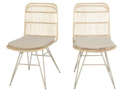 Uyuni - Lot De 2 Chaises Design En Rotin Pieds Beiges - Couleur - Naturel