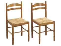 Lot De 2 Chaises JEANNE - Hêtre Massif & Assise Paille De Riz