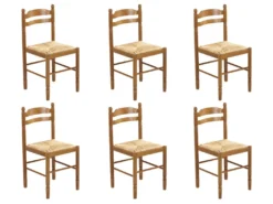 Lot De 6 Chaises JEANNE - Hêtre Massif & Assise Paille De Riz -Meubles Soldes Magasin chaise 219039