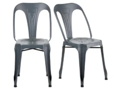 Lot De 2 Chaises Métal Gris Avec Perforations Sur L'assise - METALICA