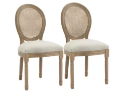 Lot De 2 Chaises Louis XVI Cannage VERSAILLES Lin Beige