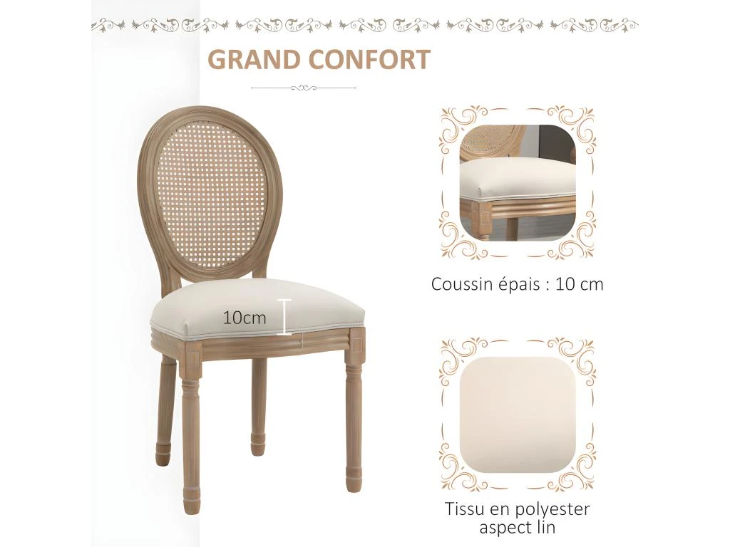 Lot De 2 Chaises Louis XVI Cannage VERSAILLES Lin Beige 5 Lot De 2 Chaises Louis XVI Cannage VERSAILLES Lin Beige – Image 5