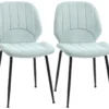 Lot De 2 Chaises De Salle à Manger En Velours Avec Dossier, Assise Rembourrée Et Pieds En Acier Vert Et Noir
