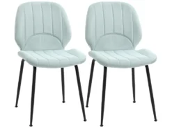 Lot De 2 Chaises De Salle à Manger En Velours Avec Dossier, Assise Rembourrée Et Pieds En Acier Vert Et Noir