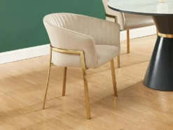 Lot De 2 Chaises Avec Accoudoirs En Velours Et Métal Doré - Beige - ZAOVA De Pascal MORABITO -Meubles Soldes Magasin chaise 22736187
