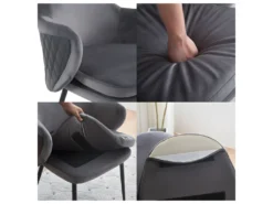 Lot De 4 Chaises - Coutures En Tissu Et Cuir PU - Siège Amovible - Gris -Meubles Soldes Magasin chaise 22804033