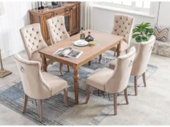 Lot De 6 Chaises De Salle à Manger En Velours - Matelassage De Boutons - Beige