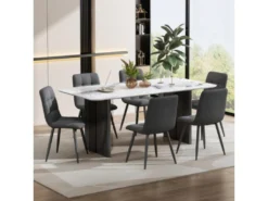 Lot De 4 Chaises De Salle à Manger - Structure En Métal - Tissu En Velours - Gris