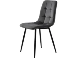 Lot De 4 Chaises De Salle à Manger - Structure En Métal - Tissu En Velours - Gris -Meubles Soldes Magasin chaise 22860895