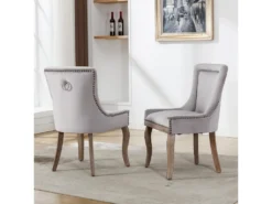 Lot De 2 Chaises En Velours - Avec Pieds En Bois Massif - Gris