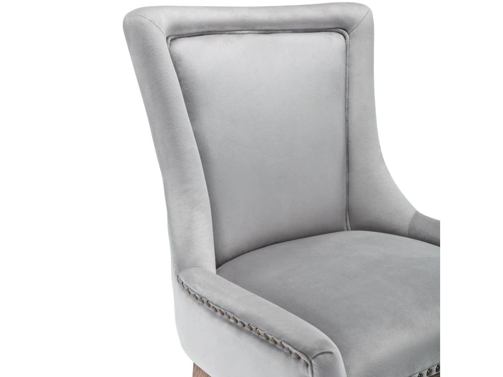 Lot De 6 Chaises En Velours - Avec Pieds En Bois Massif - Gris 2 Lot De 6 Chaises En Velours - Avec Pieds En Bois Massif - Gris – Image 2