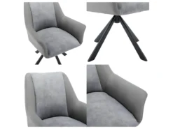 Lot De 6 Chaises En Velours Et Similicuir - Pieds En Métal - Gris -Meubles Soldes Magasin chaise 22934687