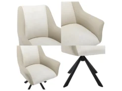 Lot De 4 Chaises En Velours Et Similicuir - Pieds En Métal - Beige -Meubles Soldes Magasin chaise 22935365