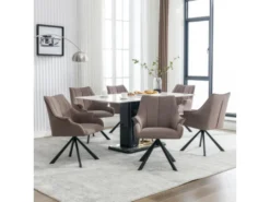 Lot De 6 Chaises En Patchwork De Velours - Pieds En Métal - Taupe