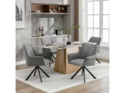 Lot De 4 Chaises En Velours Et Similicuir - Pieds En Métal - Gris