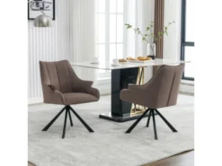 Lot De 2 Chaises En Patchwork De Velours - Pieds En Métal - Taupe