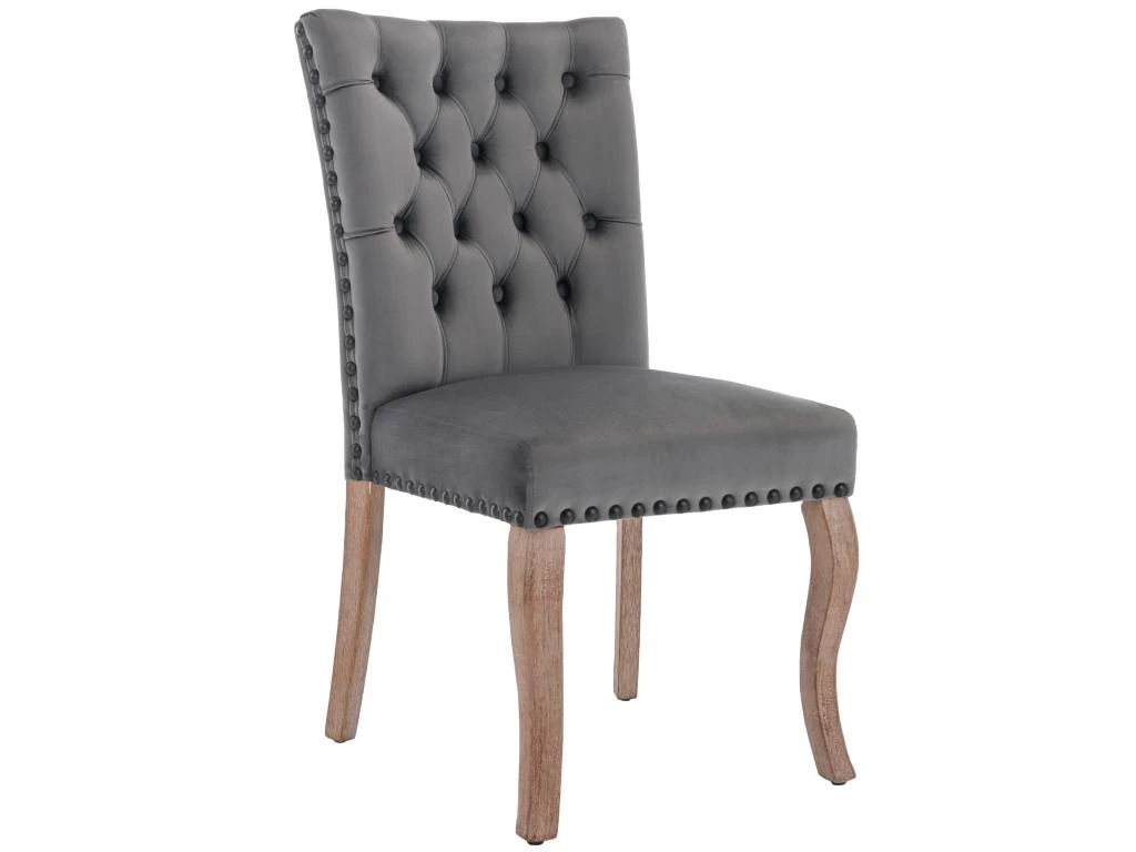 Lot De 2 Chaises Capitonné En Velours - Cadre En Bois Massif - Gris 2 Lot De 2 Chaises Capitonné En Velours - Cadre En Bois Massif - Gris – Image 2