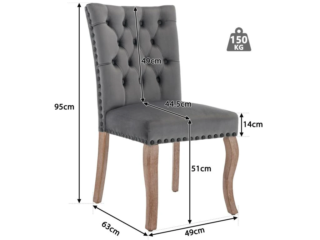 Lot De 2 Chaises Capitonné En Velours - Cadre En Bois Massif - Gris 4 Lot De 2 Chaises Capitonné En Velours - Cadre En Bois Massif - Gris – Image 4