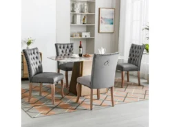 Lot De 4 Chaises Capitonné En Velours - Cadre En Bois Massif - Gris