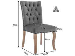 Lot De 6 Chaises Capitonné En Velours - Cadre En Bois Massif - Gris -Meubles Soldes Magasin chaise 23008773