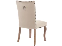 Lot De 4 Chaises Capitonné En Velours - Cadre En Bois Massif - Beige -Meubles Soldes Magasin chaise 23009361
