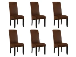 Lot De 6 Chaises SANTOS - Microfibre Aspect Cuir Vieilli - Pieds Bois Foncé -Meubles Soldes Magasin chaise 274139