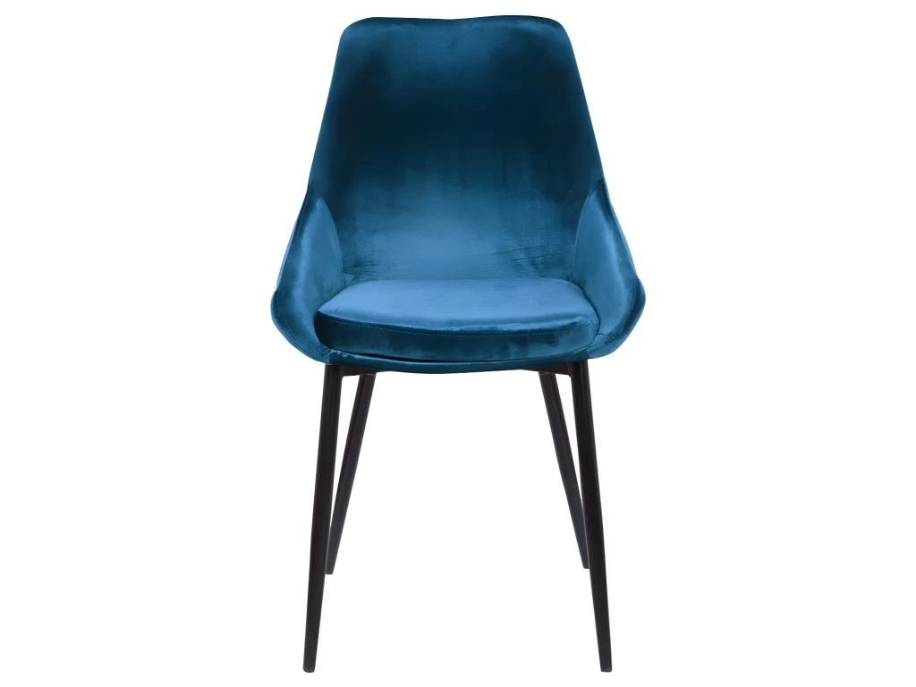 Lot De 2 Chaises - Velours Et Métal Noir - Bleu Nuit - MASURIE 2 Lot De 2 Chaises - Velours Et Métal Noir - Bleu Nuit - MASURIE – Image 2