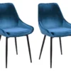 Lot De 2 Chaises - Velours Et Métal Noir - Bleu Nuit - MASURIE