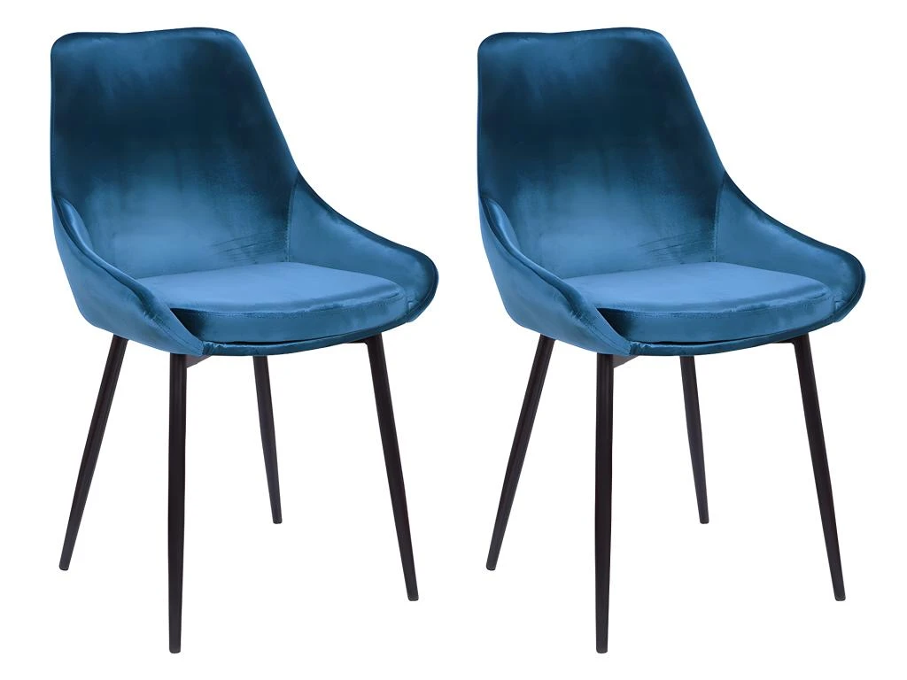 Lot De 2 Chaises - Velours Et Métal Noir - Bleu Nuit - MASURIE 1 Lot De 2 Chaises - Velours Et Métal Noir - Bleu Nuit - MASURIE
