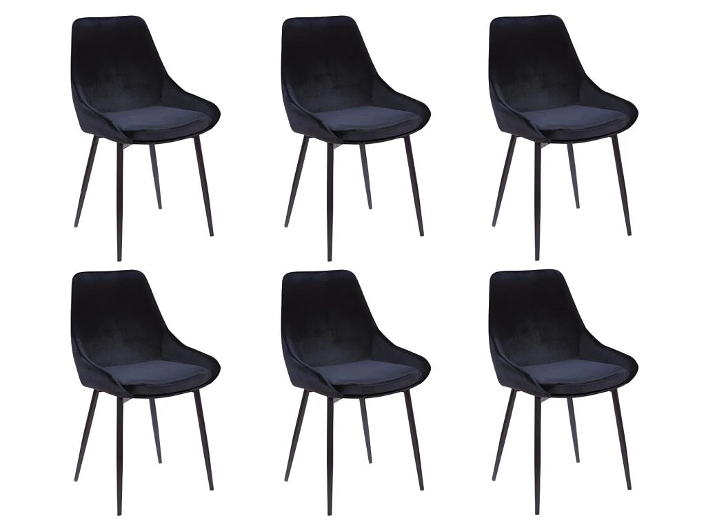 Lot De 6 Chaises - Velours Et Métal Noir - Noir - MASURIE 7 Lot De 6 Chaises - Velours Et Métal Noir - Noir - MASURIE – Image 7