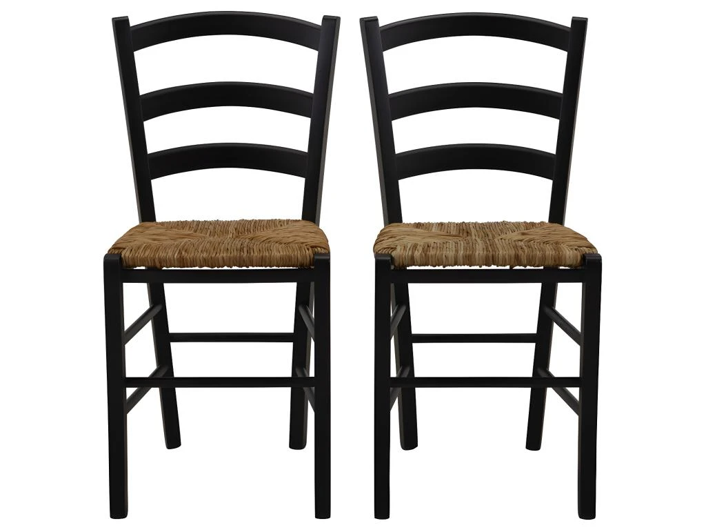 Lot De 2 Chaises PAYSANNE - Hêtre Massif & Paille De Riz - Teinte : Noir 2 Lot De 2 Chaises PAYSANNE - Hêtre Massif & Paille De Riz - Teinte : Noir – Image 2