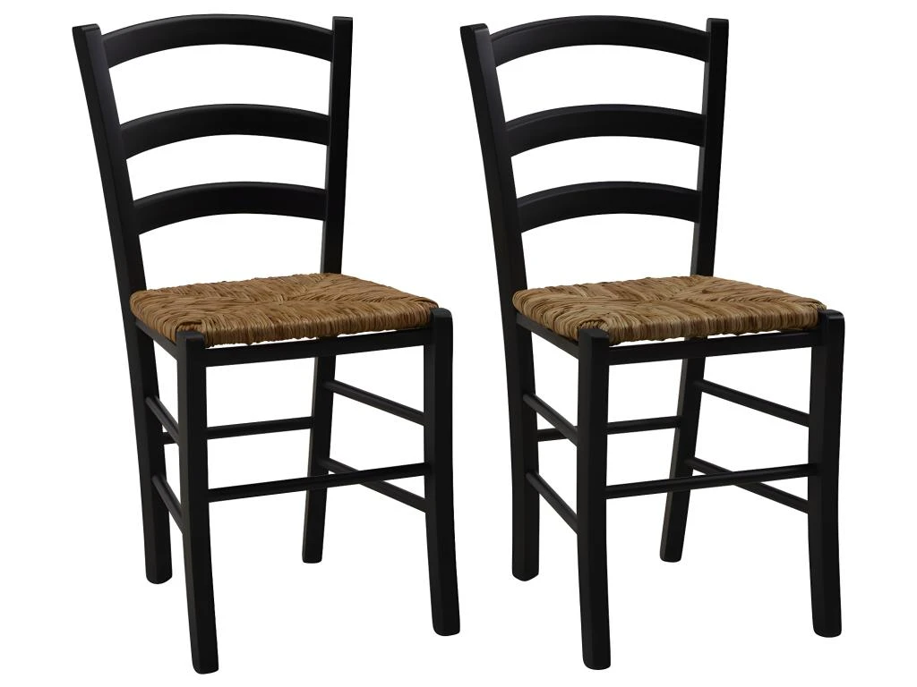 Lot De 2 Chaises PAYSANNE - Hêtre Massif & Paille De Riz - Teinte : Noir 1 Lot De 2 Chaises PAYSANNE - Hêtre Massif & Paille De Riz - Teinte : Noir