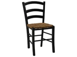 Lot De 6 Chaises PAYSANNE - Hêtre Massif Teinté Noir, Paille De Riz -Meubles Soldes Magasin chaise 285045