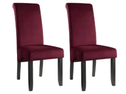 Lot De 2 Chaises DELINA - Velours Matelassé & Pieds Bois - Bordeaux