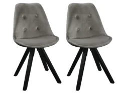 Lot De 2 Chaises Scandinaves ANEYA - Velours & Pieds Hévéa - Gris