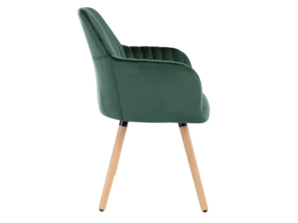 Chaise Avec Accoudoirs - Velours Et Métal Effet Bois - Vert Foncé - ELEANA 4 Chaise Avec Accoudoirs - Velours Et Métal Effet Bois - Vert Foncé - ELEANA – Image 4