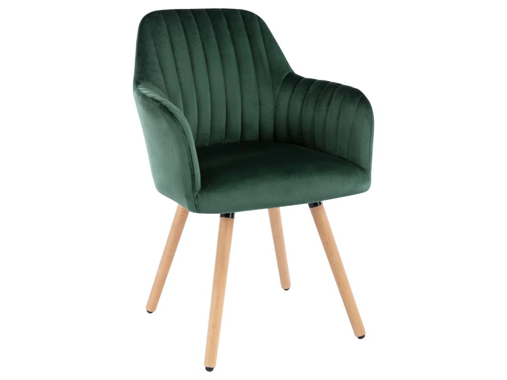 Chaise Avec Accoudoirs - Velours Et Métal Effet Bois - Vert Foncé - ELEANA 1 Chaise Avec Accoudoirs - Velours Et Métal Effet Bois - Vert Foncé - ELEANA