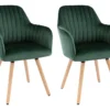 Lot De 2 Chaises Avec Accoudoirs - Velours Et Métal Effet Bois - Vert Foncé - ELEANA