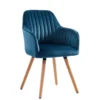Chaise Avec Accoudoirs - Velours Et Métal Effet Bois - Bleu - ELEANA